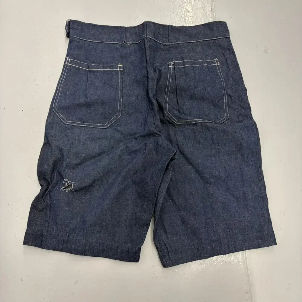 Vintage 60s Dark Wash Raw Denim Side Zip Shorts 32x12